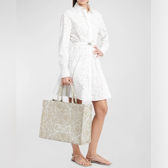 Versace NWT XL Jacquard Embroidered Canvas Tote Bag - Picture 4 of 8